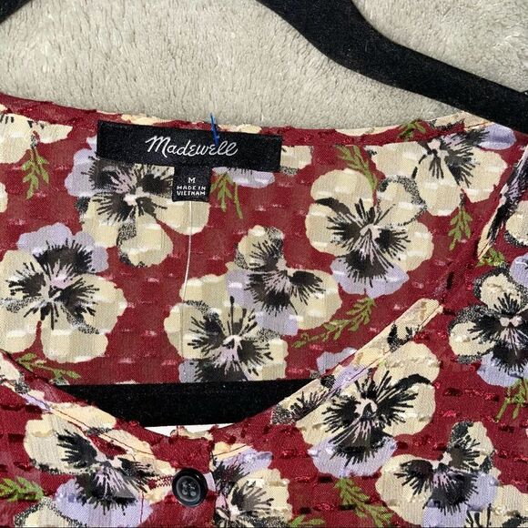 DRAWSTRING Ruffle-Hem Top in Viola Floral sz M - Picture 9 of 9